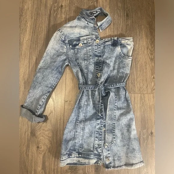 navy blue dress for baby girl Asymmetrical Denim Mini Dress main image 1
